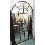 GARDEN MIRROR, of arched form with metal frame, 110cm x 210cm H.
