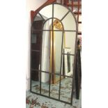 GARDEN MIRROR, of arched form with metal frame, 110cm x 210cm H.