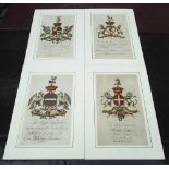 COAT OF ARMS, a set of four, original copper engravings, circa 1750, 43cm x 25cm each, mounted.