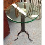 SIDE TABLE, with glass top, 61cm H x 41cm diam.