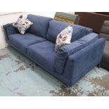 SOFA, Ligne Roset style upholstered in blue fabric on chrome legs with two flower cushions, 220cm L.