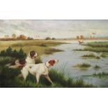 AUGUST FISCHER (Danish, 1854-1921), 'Two Dogs', 1915, oil on canvas, 49cm x 68cm, signed,