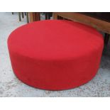 OTTOMAN, circular, in red roma mohair, on castors, 100cm x 36cm H.