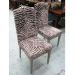 DINING CHAIRS, a set of six, with zebra effect patterned upholstery, 105cm H.