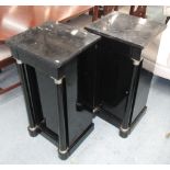 CABINETS, a pair, Empire style, with black columns and a marble top, 80cm H x 40cm W x 36cm D.