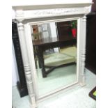 OVERMANTEL, late 19th century French white and grey painted with bevelled plate and pillar frame,