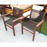 MIDDLESEX COUNTY CRICKET GARDEN CHAIRS, four, teak by Royal Botanica with black net seats,