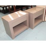SIDE TABLES, a pair, in beige lacquer with drawer and shelf below, 70cm x 40cm x 41cm H.