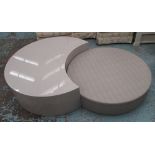 LOW TABLE, crescent shaped in high gloss grey, 43cm H x 140cm W,
