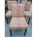 DINING CHAIRS, a set of eight, with polka dot patterned upholstery, 51cm W.