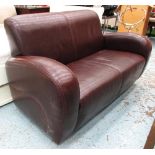 SOFA, Art Deco style, two seater, with brown leather upholstery, 148cm L.