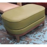 PHILIPPE HUREL FOOTSTOOL, in green leather on square supports, label underneath,