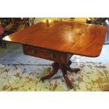 PEMBROKE TABLE, Regency mahogany with single drawer on pedestal and castors,