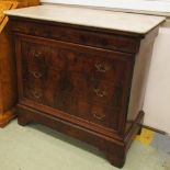 COMMODE, Louis Philippe figured walnut, white marble top over a shaped frieze drawer,