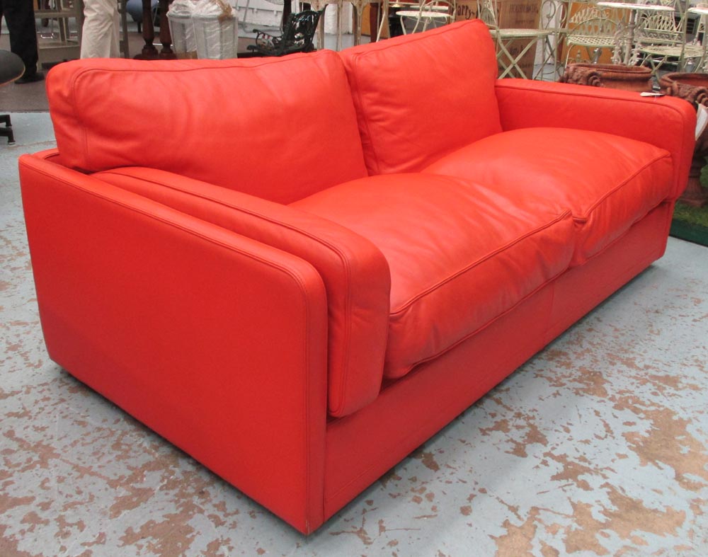 POLTRONA FRAU SOFA, in burnt orange leather, two seater, 174cm L.