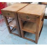 LAMP TABLES, a pair, Chinese elm and rattan, each with frieze drawer and undertier,