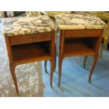 TABLE DE NUITS, a pair, Transitional style kingwood with variegated marble tops,