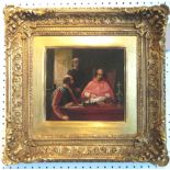 19TH CENTURY SCHOOL, 'The Discussions with Cardinal', oil on canvas, 21cm x 19.5cm, framed.
