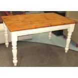 KITCHEN TABLE, Chalon style painted with natural pine rectangular top, 75cm H x 138cm W x 90cm D.
