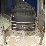 FIRE GRATE, George III style steel and iron with serpentine rails and urn finials,