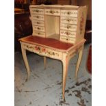 BONHEUR DU JOUR, early 20th century French painted with super structure of eleven drawers,