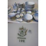 ROYAL COPENHAGEN 'SEAGULL' PART DINNER/TEA SERVICE, blue and white with gilt rims,