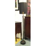 STANDARD LAMP, French, 1960's, black metal and brass, 155cm H overall.