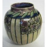 ROYAL DOULTON VASE, Art Nouveau with blue/mauve foliate design, by Florrie Jones,