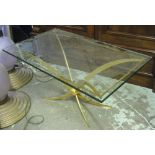 LOW TABLE, 20th century with rectangular glass top, gilt metal supports, 94cm x 53.5cm x 46cm H.