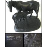 RUSSIAN EQUESTRIAN BRONZE, mare and foal,