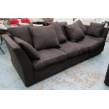 COLLINS AND HAYES SOFA, of large proportions with dark brown upholstery, 263cm L.