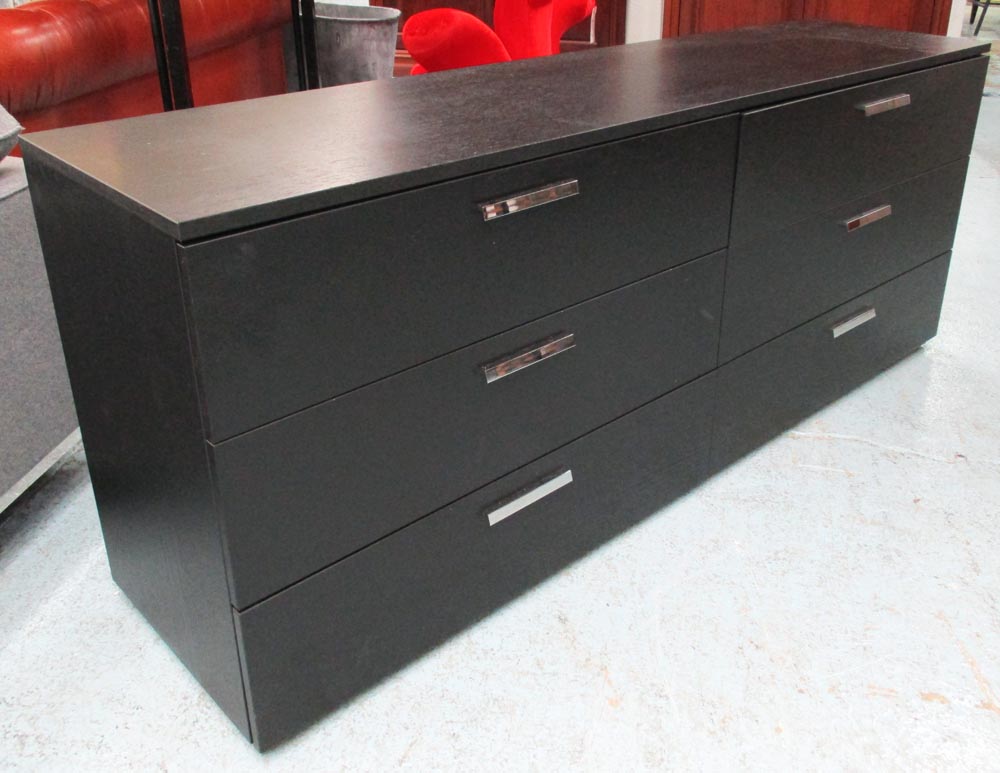 BO CONCEPT SIDEBOARD, black ash with six long drawers below having chrome handles,