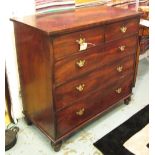 CHEST, George IV mahogany with two short over three long drawers on turned supports,