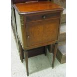 TABLE DE NUIT, early 20th century mahogany and burr elm with drawer over marble lined cupboard,