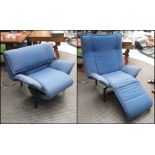 ARMCHAIR/LOUNGER, in blue fabric 'Veranda' model designed by Vico Magistretti, 91cm W.