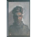 STUART MILLER, 'Self Portrait II', oil on board, 20cm x 28cm, monogrammed lower left and framed,