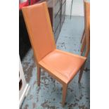 DINING CHAIRS, a set of eight, by Potocco, oak with leather seat and back on square supports, 45cm.