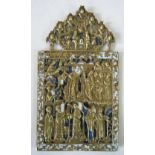 RUSSIAN ICON, 20th century cast saintly allegorical figures,