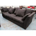 COLLINS AND HAYES SOFA, of large proportions with dark brown upholstery, 263cm L.