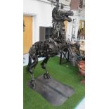 REARING HORSE MODEL, made from welded machine parts, 80cm W x 160cm L x 205cm H.