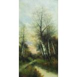 H CORDIER, 'Woodland views', a pair, oil on canvas, 78cm x 40cm, framed.