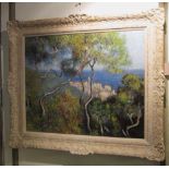 TOM FLANAGAN ( American), 'Bordighera' oil on board, 66.5cm x 79.5cm, signed lower left and framed.