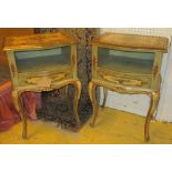 BEDSIDE TABLES, a pair, Venetian manner, painted with floral sprays with recess over a drawer,