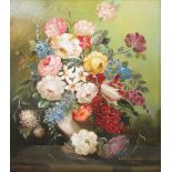 E. VANETTI, 'Still life of flowers', oil on board, signed bottom left and framed, 50cm x 60cm.