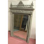 OVERMANTLE, late 19th century French with carved details and a later grey painted finish,