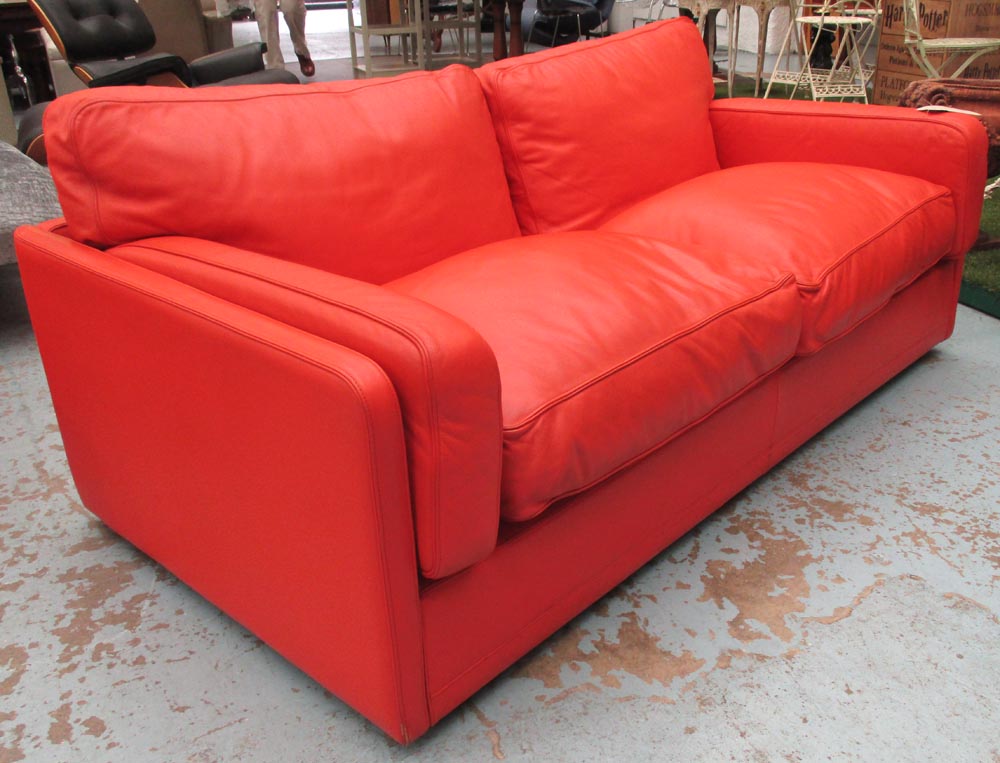 POLTRONA FRAU SOFA, in burnt orange leather, two seater, similar to previous lot, 174cm L.