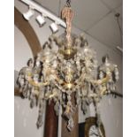 CHANDELIER, 20th century glass with eight lights hung with glass drops and pendants, 66cm H.