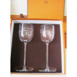 HERMÉS WINE GLASSES, six matching, the bowls etched 'H', 9.25cm H, boxed in pairs.