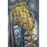 KEITH KETTLE BA, 'Descending Figure', oil on canvas, signed, 129cm x 190cm.
