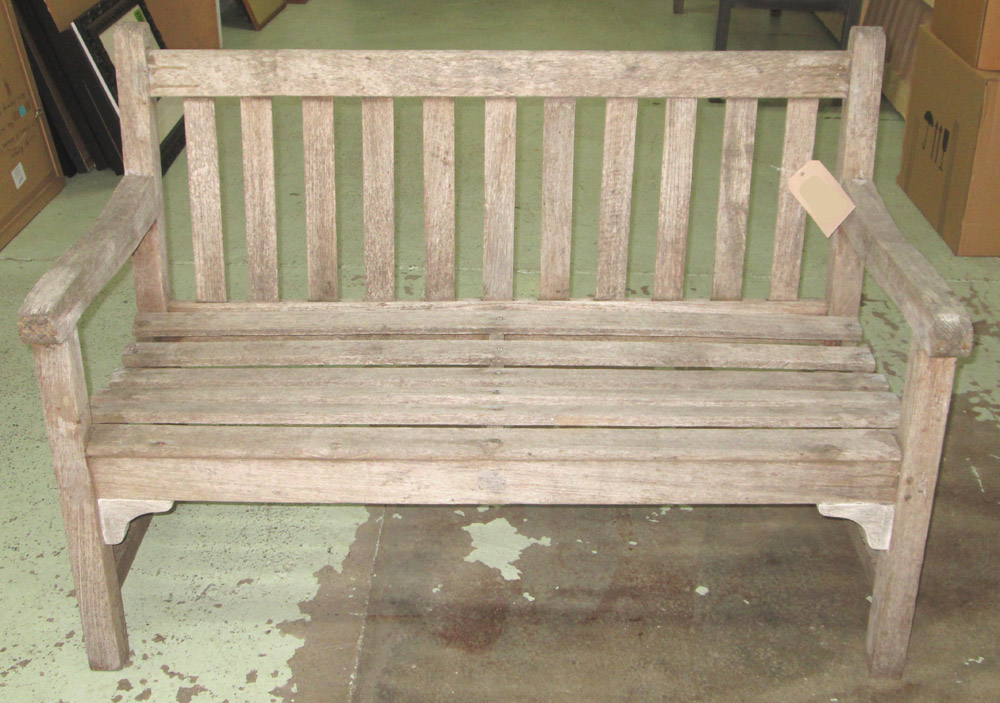 GARDEN BENCH, slatted, weathered teak, 123cm W.